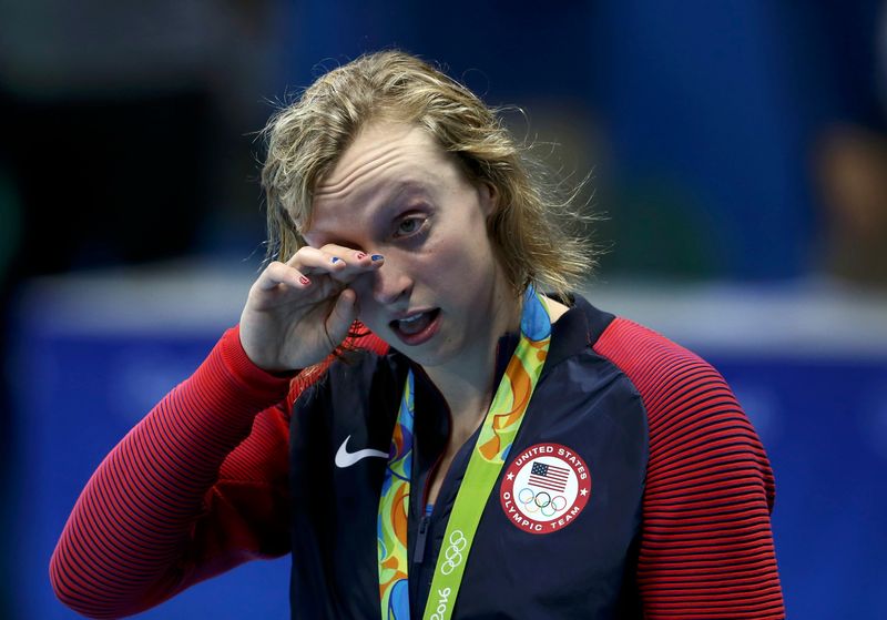 Katie Ledecky of USA after winning the women's 800m freestyle final at the Olympic Aquatics Stadium, Rio de Janeiro August 12, 2016. u00e2u20acu201d Reuters pic