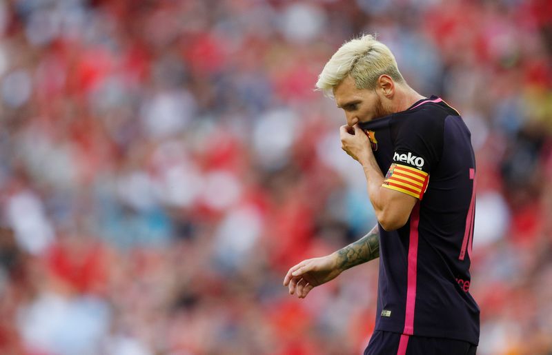 Barcelona's Lionel Messi looks dejected at the International Champions Cup match against Liverpool at the Wembley Stadium August 6, 2016. u00e2u20acu201d Reuters pic