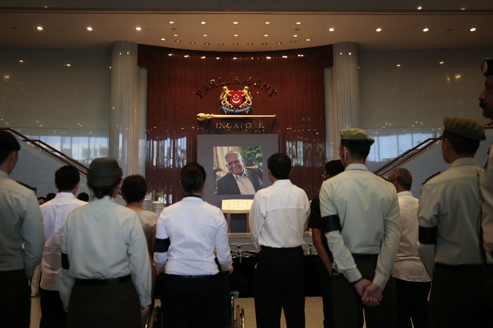 The casket carrying the body of former president S.R. Nathan at Parliament House on Aug 25, 2016. u00e2u20acu201d TODAY pic 