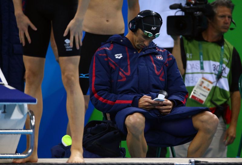 2016 Rio Olympics - Swimming - Final u00e2u20acu201c Menu00e2u20acu2122s 4 x 200m Freestyle Relay Final - Olympic Aquatics Stadium - Rio de Janeiro 09/08/2016. Michael Phelps (USA) on the pool deck. REUTERS/Michael Dalder