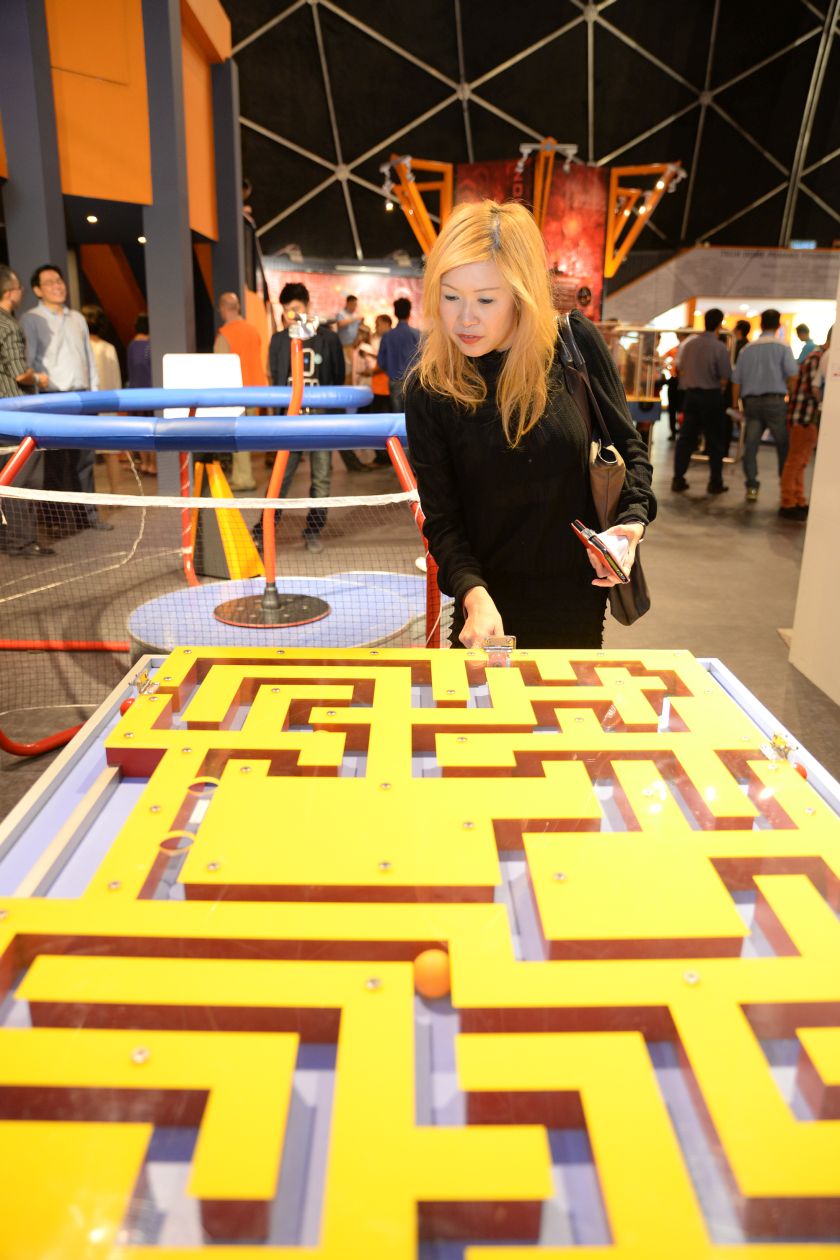 The air maze table...where you get to control the ping pong ball by opening or closing the flaps on the sides.