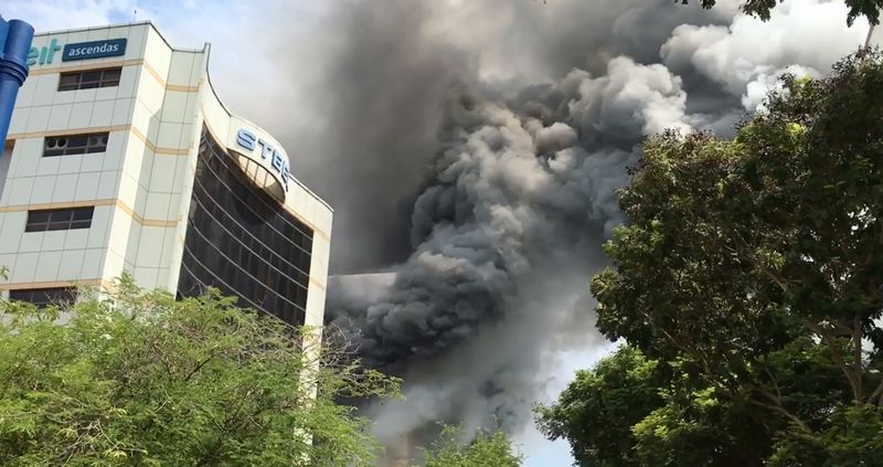 Screengrab of the Tampines office fire from a video of the scene.  u00e2u20acu201d TODAY pic