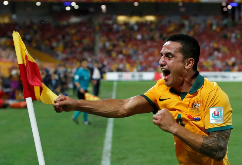 Australia's Tim Cahill celebrates his second goal during their Asian Cup quarterfinal match against China at the Brisbane Stadium January 22, 2015. u00e2u20acu201d Reuters pic