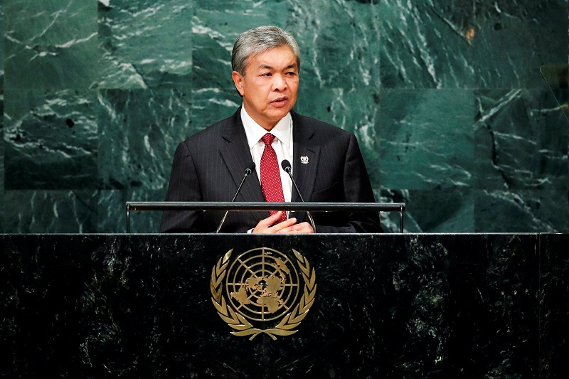 Deputy Prime Minister Datuk Seri Ahmad Zahid Hamidi addresses the United Nations General Assembly in the Manhattan borough of New York. Picture released September 25, 2016. u00e2u20acu201d Reuters pic