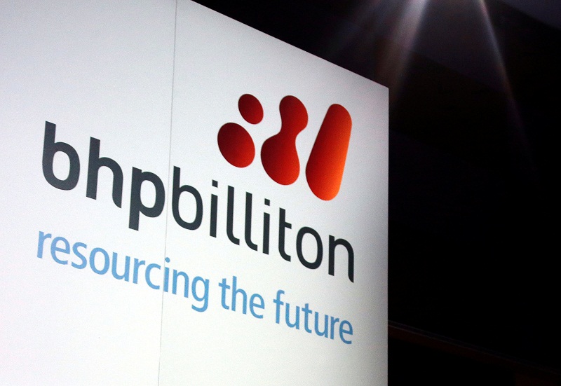 A promotional sign adorns a stage at a BHP Billiton function in central Sydney, Australia August 20, 2013. u00e2u20acu201d Reuters pic