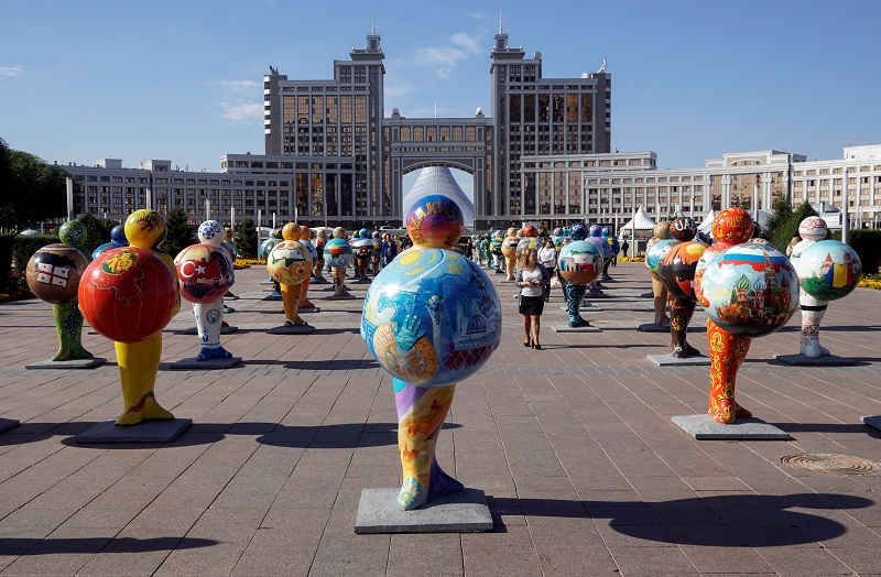 People walk past figures symbolising countries-participants in the Expo 2017 at downtown of Astana, host city of the next year exhibition in Kazakhstan September 30, 2016. u00e2u20acu201d Reuters pic