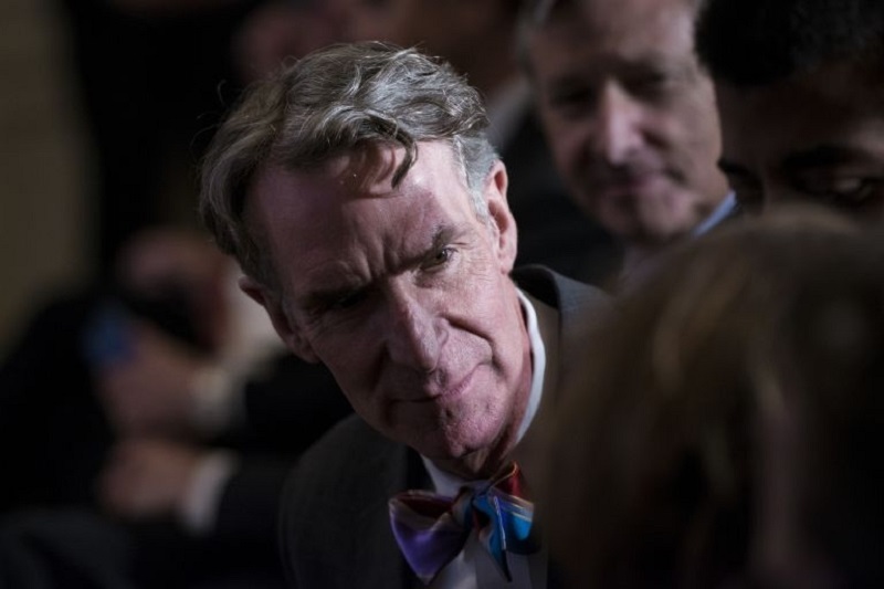 Bill Nye, wearing a characteristic bow tie, attends a White House event in February 2014 in Washington. u00e2u20acu201d AFP pic