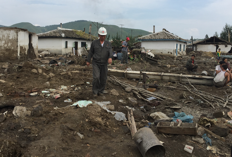 In this handout photo released on September 13, 2016, a local representative of red cross surveys the damage to houses in Hoeryu00c5u008fng, North Hamyong province. u00e2u20acu201d AFP pic 