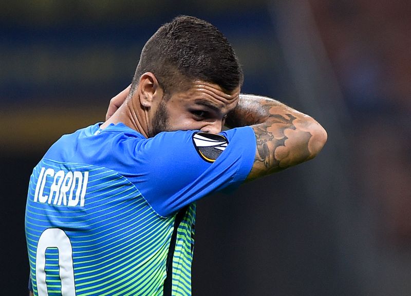 Inter Milan's Mauro Icardi looks dejected during the Europa League group match against Hapoel Be'er Sheva in Milan September 15, 2016. u00e2u20acu201d Reuters picn