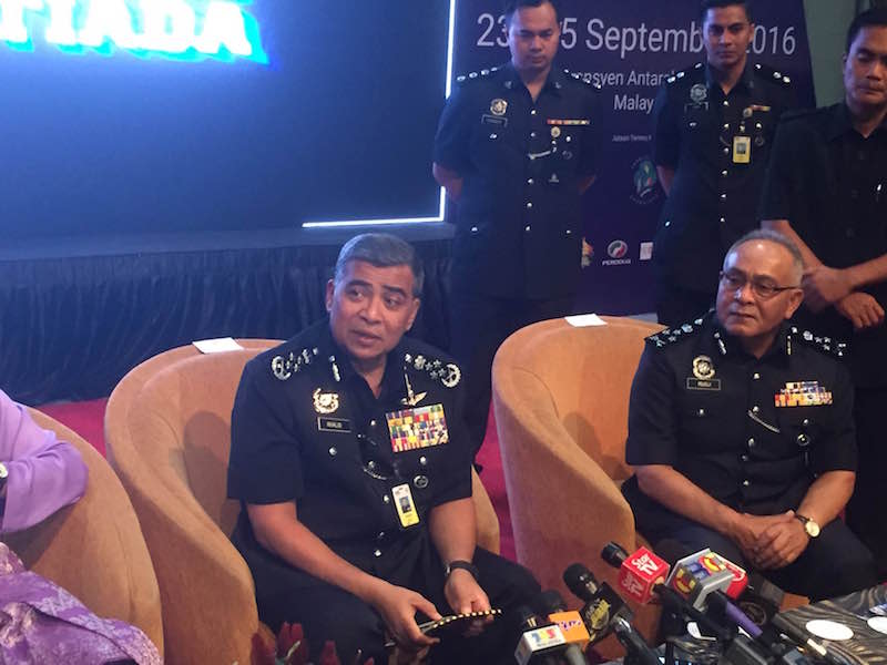 Inspector General of Police (IGP) Tan Sri Khalid Abu Bakar speaking to reporters during a press conference at the Putrajaya International Convention Centre in Putrajaya September 23, 2016. u00e2u20acu201d Picture by Kamles Kumar