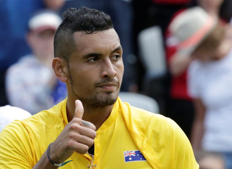Australia's Nick Kyrgios gives a thumbs up after beating Slovakia's Andrej Martin in a Davis Cup World Group play-off in Sydney September 16, 2016. u00e2u20acu201d Reuters pic