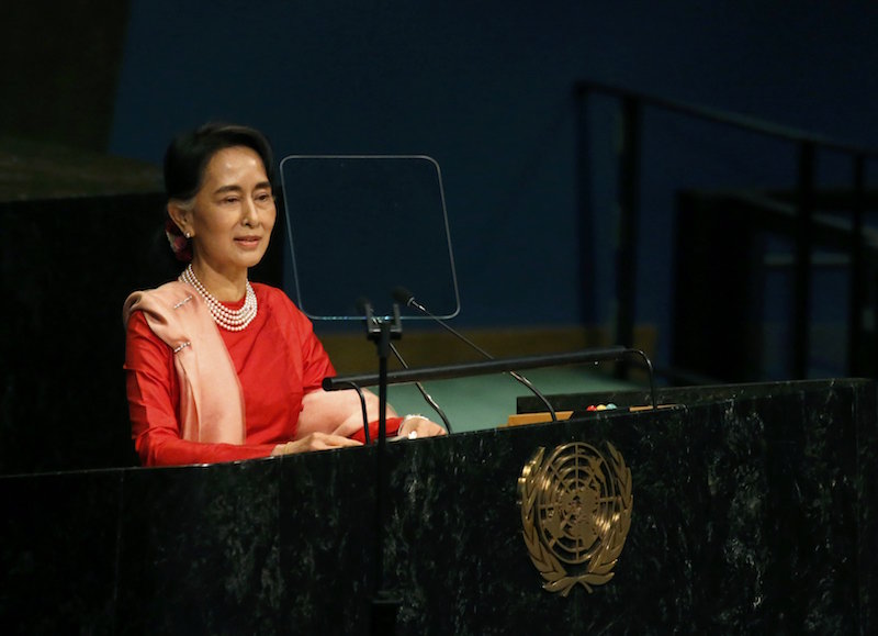 Myanmar's Minister of Foreign Affairs Aung San Suu Kyi addresses the 71st United Nations General Assembly in Manhattan, New York, September 21, 2016. — Reuters pic