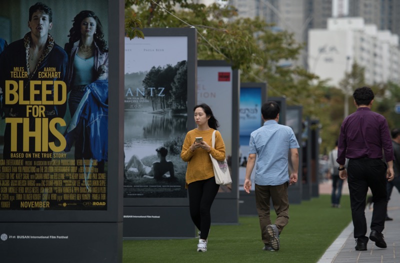 Film posters are displayed during the 21st Busan International Film Festival (BIFF) in Busan on October 7, 2016. u00e2u20acu201d AFP pic