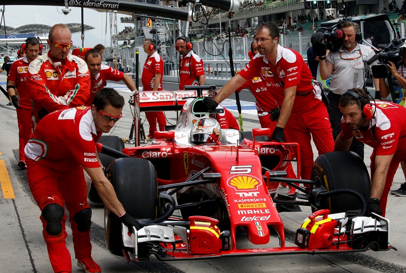 Ferrari’s Sebastian Vettel of Germany in action during third practise October 1, 2016.