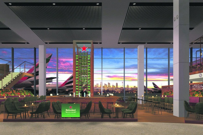 The newly launched flagship Heineken bar in Sydney International Airport’s Terminal One.