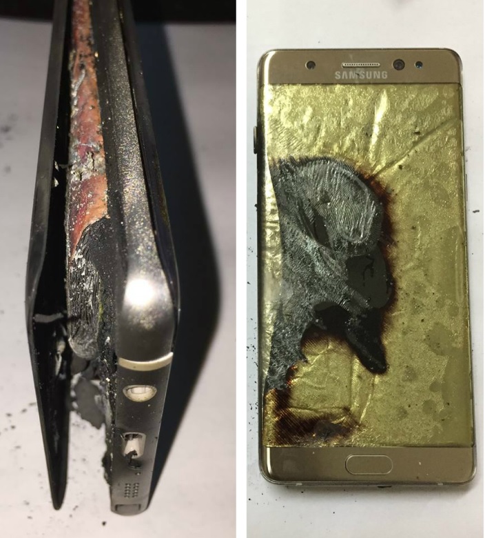 Images of the burned Samsung Galaxy Note 7 posted by Ng on Facebook. 
