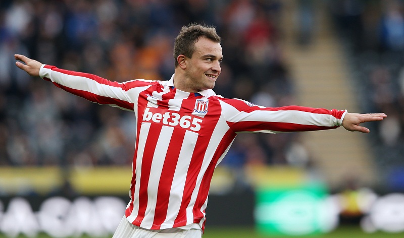 Stoke Cityu00e2u20acu2122s Xherdan Shaqiri celebrates scoring their second goal at the Kingston Communications Stadium in Hull October 22, 2016. u00e2u20acu201d Reuters pic