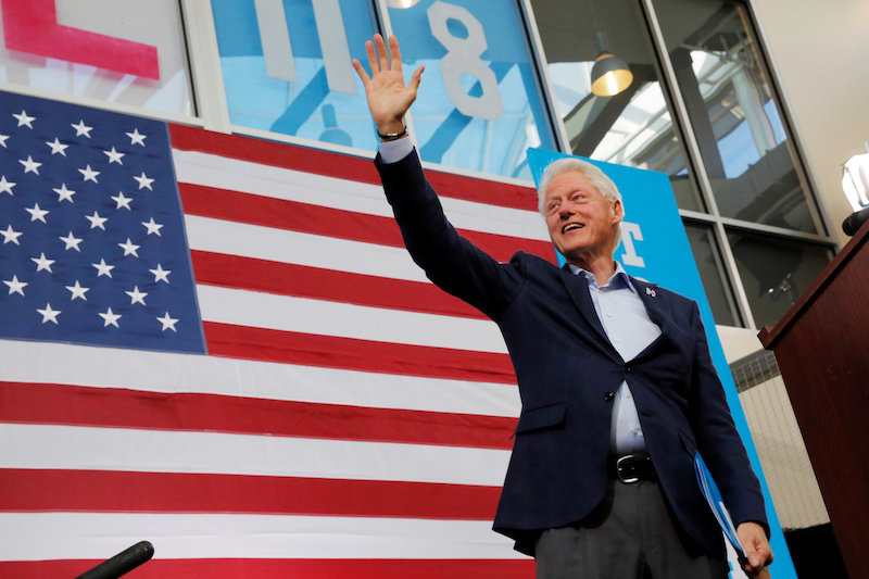 Bill Clinton arrives to campaign on behalf of his wife, Hillary Clinton, at Montgomery County Community College in Pennsylvania, October 18, 2016. u00e2u20acu201d Reuters pic