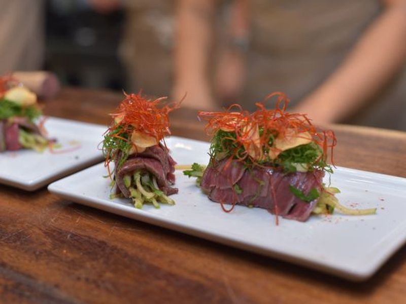 Dry-aged Wagyu rump tataki with fermented soy and Thai basil by Chef Naleendra of Cheek by Jowl. u00e2u20acu2022 Picture courtesy of The Straits Wine Company/TODAY