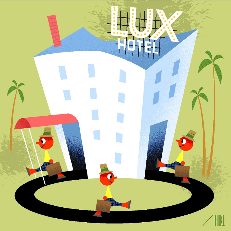 To get a high-end but affordable getaway, use credit card points at upscale hotels and travel when the peak season has passed.  u00e2u20acu201d Illustration by Bob Staake/The New York Times