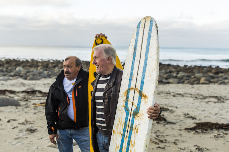 Lofoten Island natives Thor Frantzen and Hans Egil Krane — who may have been the first, back in 1963, to surf the waves in Unstad — on the remote town’s beach October 7, 2016. — Picture by Leslye Davis/The New York Times