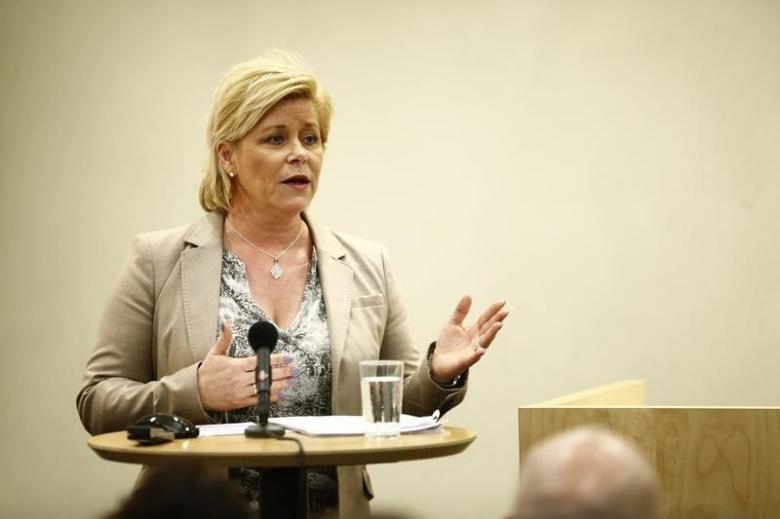 File picture shows Norway's finance minister Siv Jensen presenting a parliamentary report on the Norwegian Pension fund (Oil fund) in Oslo April 4, 2014. u00e2u20acu201d Reuters pic