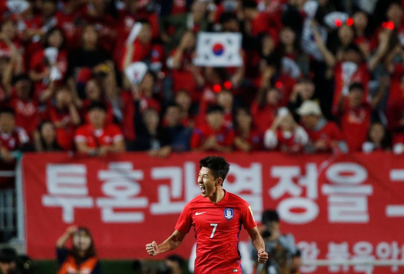Son Heung-Min of South Korea celebrates after scoring a goal against Qatar. u00e2u20acu2022 Reuters pic
