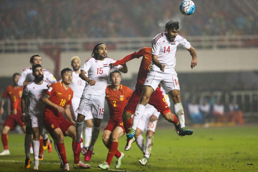 Tamer Hag Mohamad of Syria and team mates in action at the World Cup Qualifying rounds in Xiu00e2u20acu2122an, China, October 6, 2016. u00e2u20acu201d Reuters pic