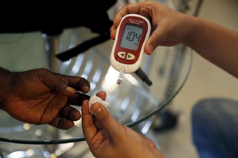 A paramedic checks the blood sugar level of a patient at SS Diabetes Care clinic in Jakarta, Indonesia April 22, 2016. u00e2u20acu201d Reuters pic