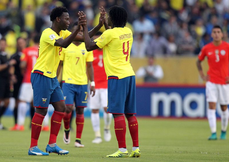 Ecuador's players celebrate after winning their match against Chile in the 2018 World Cup qualifiers at the Olimpico Atahualpa Stadium in Quito, Ecuador. u00e2u20acu2022 Reuters pic