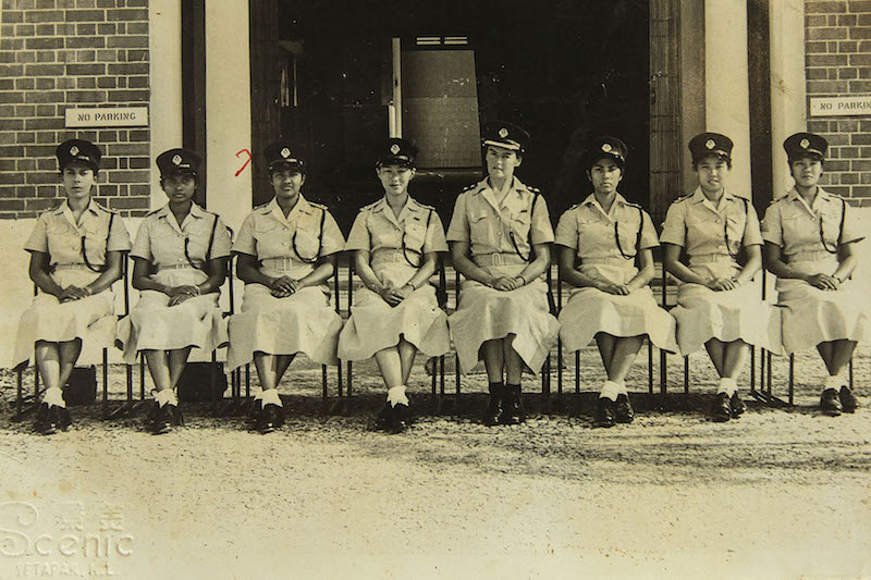 A group photo of Malaya’s first batch of female police inspectors (from left): Khairunisa Karim, Zaharah Rautin, Koshy, Irene Lee Saw Leng, their trainer Barbara Wentworth, Raja Nor Jasmi Raja Shahar Shah, Ng Lee Sin, Lee Yoke Lin. — Picture by Yusof Mat Isa