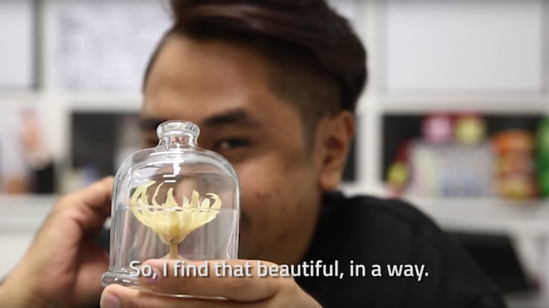 Ezzam Rahman, who recently received the Young Artist Award, creates sculptures from his own dead skin and nails. u00e2u20acu201d Screengrab from TODAY video