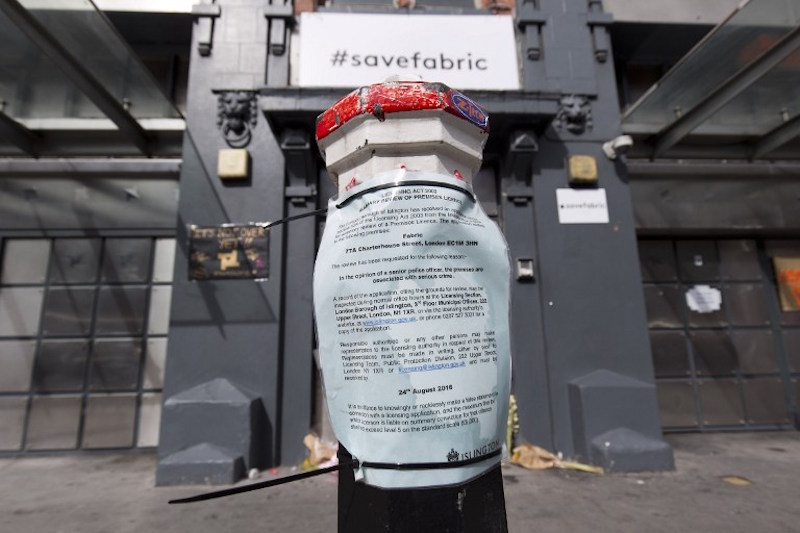 A Summary Review of Licence notice is pictured outside Fabric nightclub in London on September 12, 2016, following an announcement that it closed down on September 7, 2016. u00e2u20acu201d AFP pic