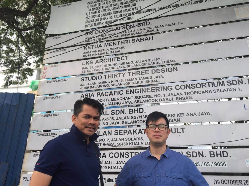 Parti Warisan Sabah vice-president Junz Wong (right)  and youth chief Datuk Aziz Jamman are questioning a high rise condominium project in Ampang, Kuala Lumpur which listed the u00e2u20acu02dcSabah Chief Ministeru00e2u20acu2122 as the landowner. u00e2u20acu201d Picture by Julia Chan