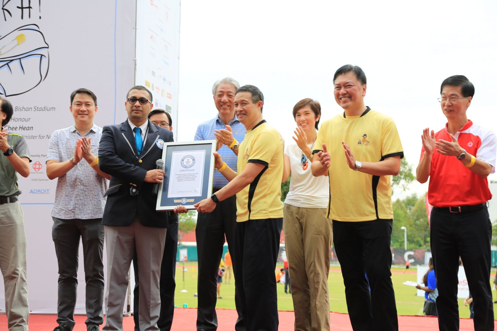  SIngapore's health officials and Guinness World Records adjudicator were at Bishan Stadium for the record-breaking event. u00e2u20acu201d Picture courtesy of KKH