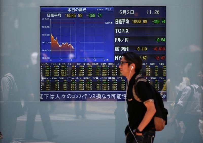 A man walks in front of a screen showing today's movements of Nikkei share average outside a brokerage in Tokyo  June 2, 2016. u00e2u20acu201d Reuters pic