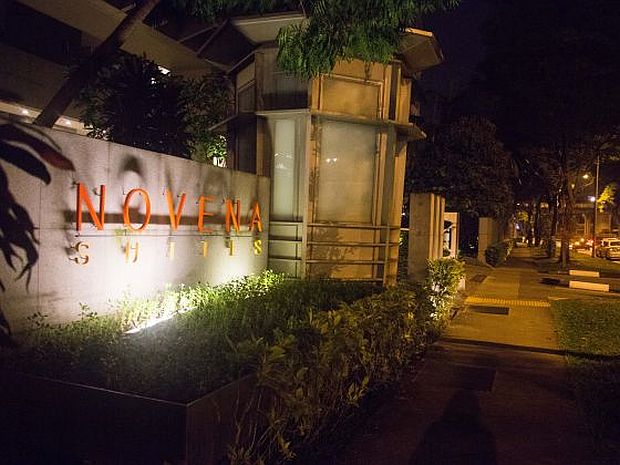 Two police cars were still seen outside Novena Suites, where a double death occurred, at about 2.30 am on Oct 23, 2016. u00e2u20acu201d Picture by Wong Pei Ting/TODAY