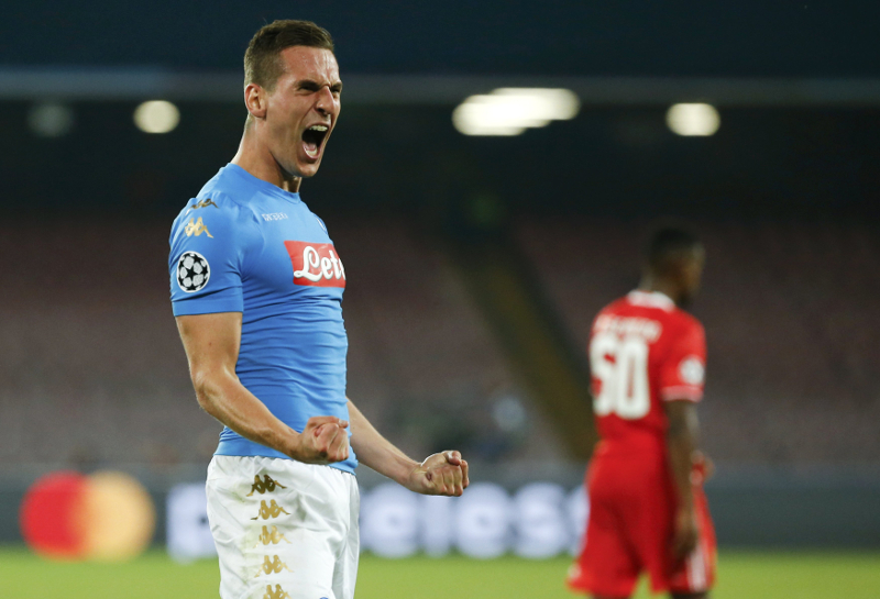 Napoliu00e2u20acu2122s Arkadiusz Milik celebrates after scoring against Benfica in their Uefa Champions League Group B match in San Paolo Stadium, Naples September 28, 2016. u00e2u20acu201d Reuters pic