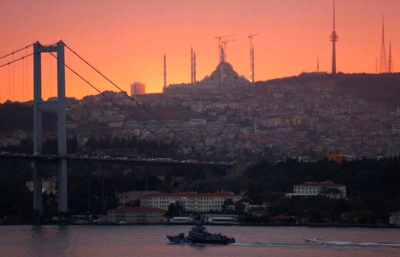 Russian Navyu00e2u20acu2122s Tarantul-class corvette Ivanovets is escorted by a Turkish Navy Coast Guard boat as it sets sail in the Bosphorus, on its way to the Black Sea, in Istanbul October 19, 2016. u00e2u20acu201d Reuters pic