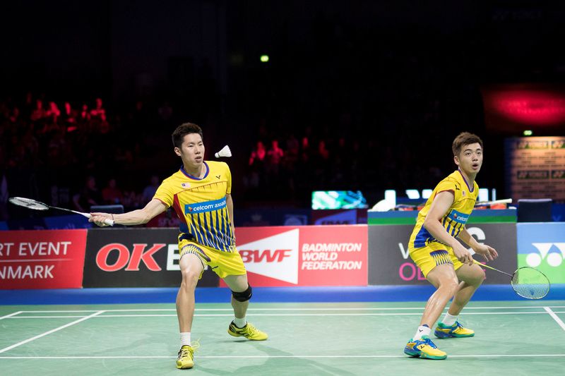 Goh V Shem (left) and Tan Wee Kiong during the men's doubles semifinal in the Yonex Denmark Open badminton tournament in Odense, Denmark October 22, 2016. u00e2u20acu201d Reuters pic