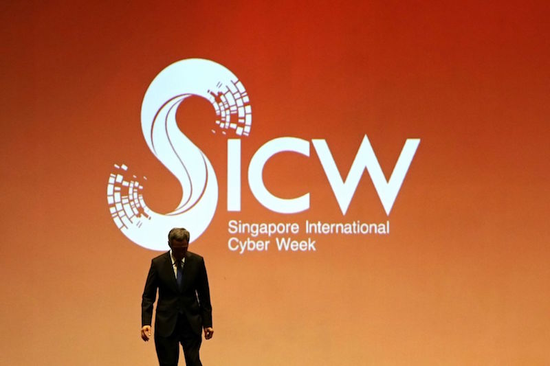 Lee Hsien Loong steps down from the stage after officially launching the inaugural Singapore International Cyber Week (SICW), organised by the Cyber Security Agency of Singapore (CSA), in Singapore October 10, 2016. u00e2u20acu201d TODAY pic