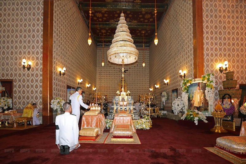 Thailand's Crown Prince Maha Vajiralongkorn takes part in a ceremony honouring late King Bhumibol Adulyadej at the Grand Palace in Bangkok, Thailand, October 18, 2016. — Reuters pic