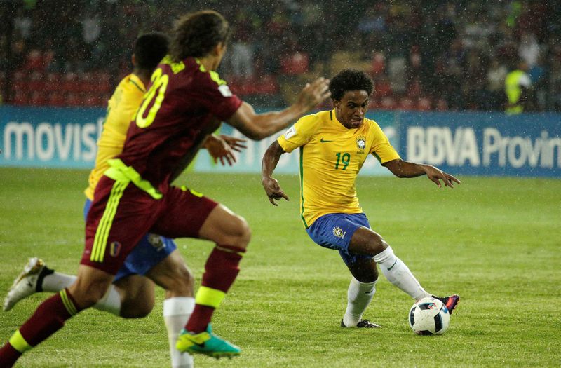 Brazil's Willian (right) in World Cup qualifying action against Venezuela in Merida, Venezuela October 11, 2016.  u00e2u20acu201d Reuters pic