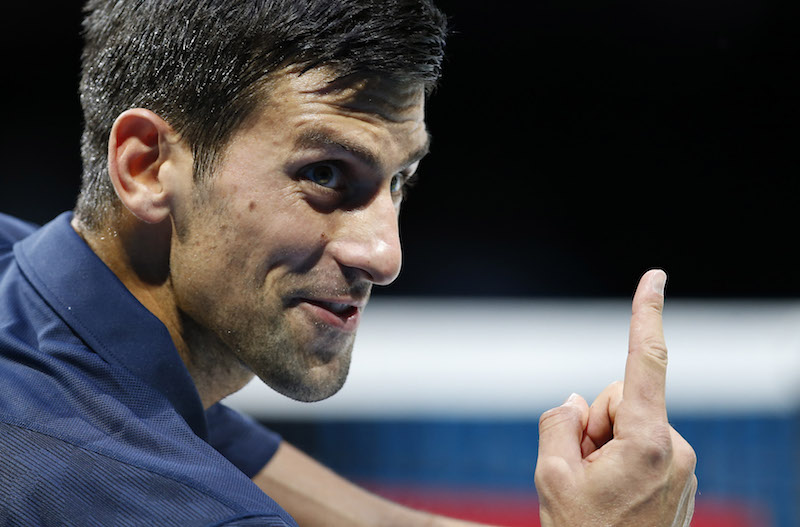 Novak Djokovic gestures to the match referee after he was given a time violation warning during his round robin match with David Goffin during the Barclays ATP World Tour Finals in London November 17, 2016. u00e2u20acu201d Reuters pic