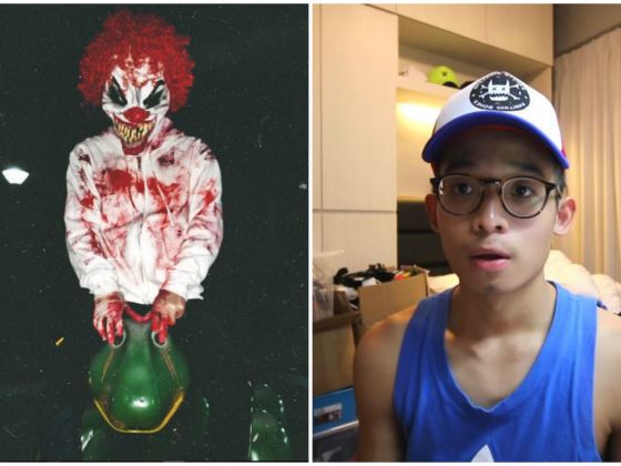 YouTube user Joel Wong in his clown get-up (left), and in his apology video. u00e2u20acu201d Photos@joelferdon/Instagram; screengrab from YouTube
