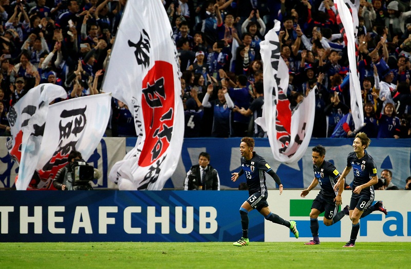 Japan's Hiroshi Kiyotake celebrates after scoring their first goal against Saudi Arabia at the Saitama Stadium 2002 in Japan November 15, 2016. u00e2u20acu201d Reuters pic