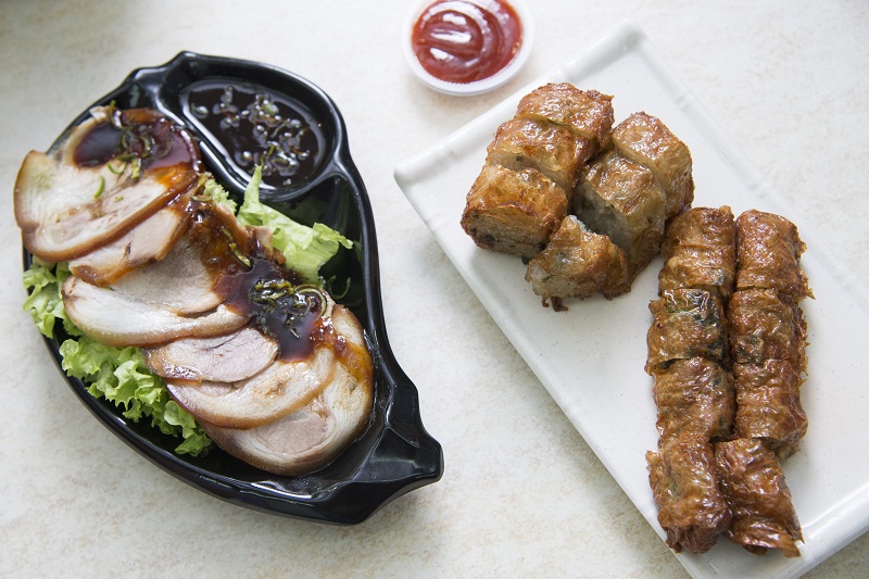 The 7 Village Noodle House is also known for their tender boneless pork knuckle, lor bak (right) and kwang jiang (centre).