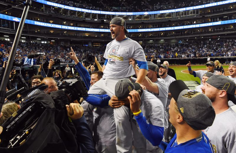 Chicago Cubs catcher David Ross is carried off the field after defeating the Cleveland Indians in game seven of the 2016 World Series at Progressive Field. u00e2u20acu2022 Reuters pic