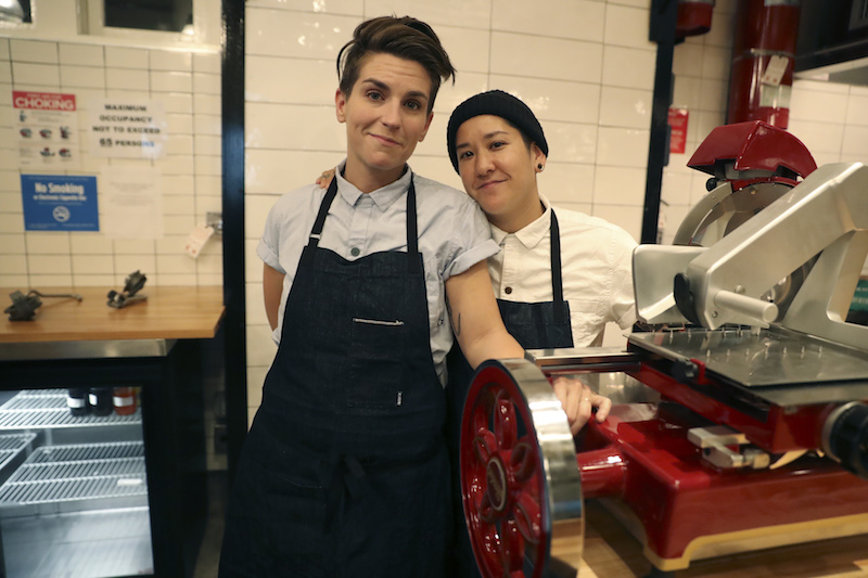 Erika Nakamura (right) and Jocelyn Guest at White Gold, their butchery and restaurant that sells a pricey version of a chopped cheese sandwich, in New York October 17, 2016. — Picture by Michelle V. Agins/The New York Times