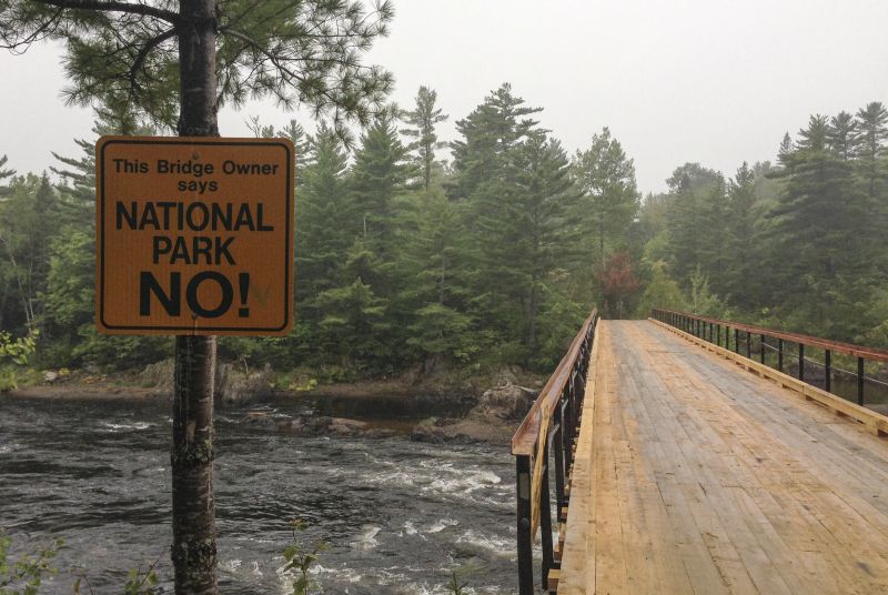 A bridge over the east branch of the Penobscot River, Katahdin Woods and Waters National Monument, Maine's, largest parcel of federal land. 